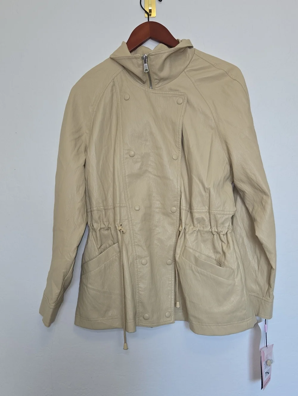 Avec Les Filles Funnel Neck Faux-Ever Leather Anorak Jacket Ochre Womens M NWT